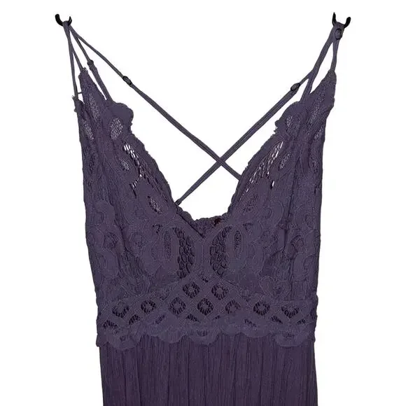 Free People Adella Lace Maxi Dress Slate Gray XS - Picture 7 of 12